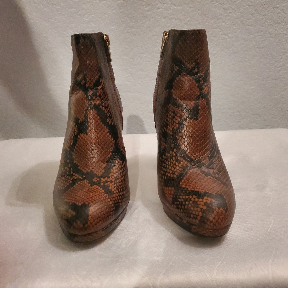 Vince Camuto Brown Snake Print Ankle Booties
